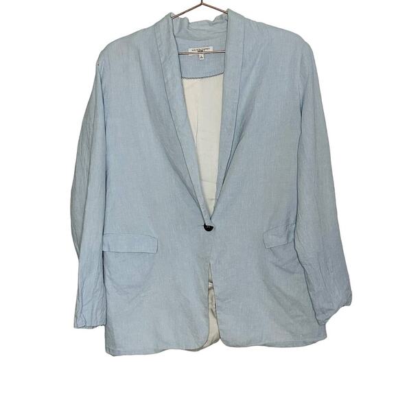 Waverly Grey Light Blue Cotton Linen Single Button Front Blazer size Large - Picture 1 of 8